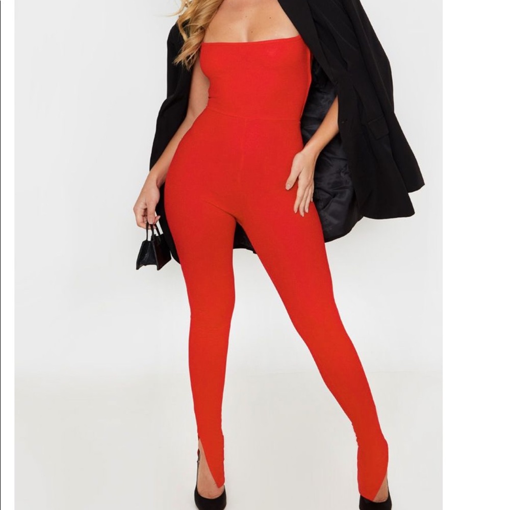 Red Strappy Back Split Hem Jumpsuit